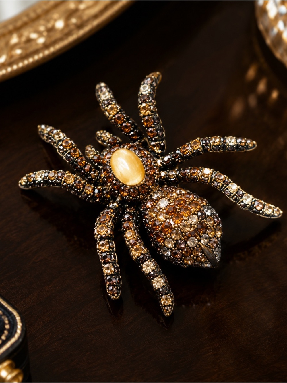 Vintage Style Crystal Rhinestone Spider Brooch Statement Pin NWT